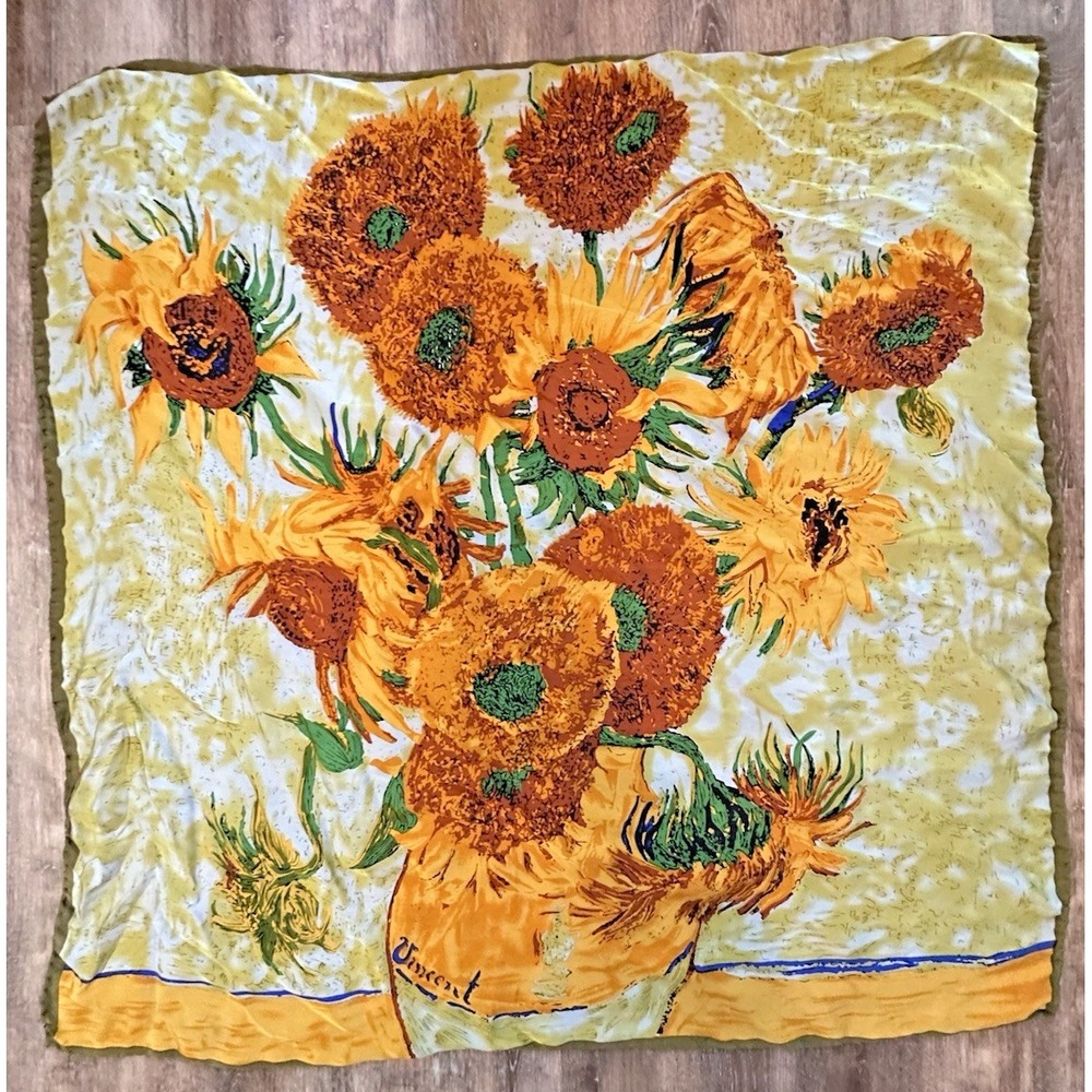 Cocoon‎ House Sunflowers Vincent Scarf 100% Silk Yellow Rolled Edge 32x32